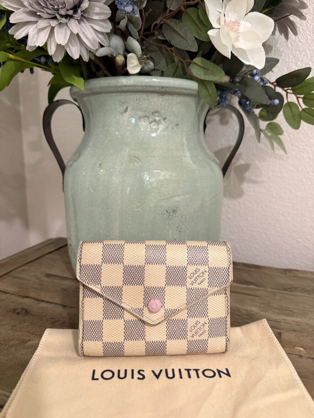 Louis Vuitton Damier Azur Pink Ballerine Victorine Trifold Compact Wallet